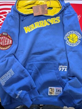 Mitchell & Ness Golden State Warriors Royal Blue and Yellow Hoodie
